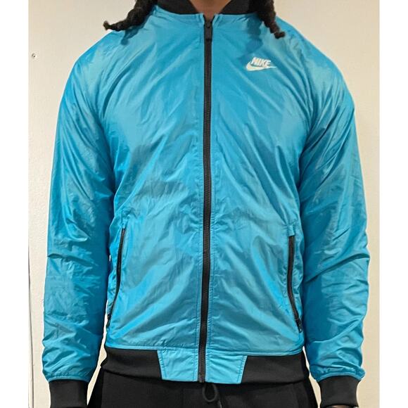 Nike Vintage Rare Tech Bomber Shiny Glanz Jacket Windbreaker Small Teal Retro - Picture 2 of 8